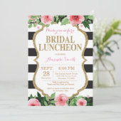Pink Black Gold Bridal Luncheon Einladung Floral (Stehend Vorderseite)