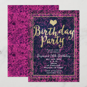 Pink & Black Gold BURTHDAY PARTY Moderne Einladung