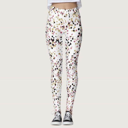 Pink Black Gold Confetti Dots Leggings (Vorderseite)