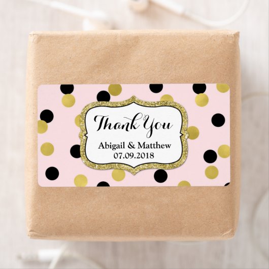 Pink Black Gold Confetti Wedding Labels (Insitu)