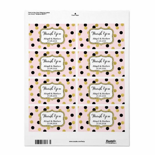 Pink Black Gold Confetti Wedding Labels (Vorne)