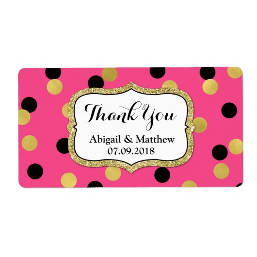 Pink Black Gold Confetti Wedding Labels (Vorne)