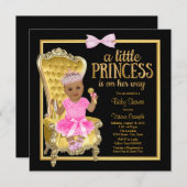 Pink Black Gold Ethnic Princess Baby Dusche Einladung (Vorne/Hinten)