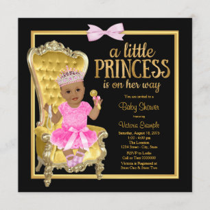 Pink Black Gold Ethnic Princess Baby Dusche Einladung