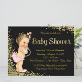 Pink Black Gold Foil Glitzer Girl Baby Dusche Einladung (Stehend Vorderseite)