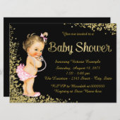 Pink Black Gold Foil Glitzer Girl Baby Dusche Einladung (Vorne/Hinten)