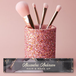 Pink Black Gold Glitzer Agate Marble Abstrakt Namensplakette