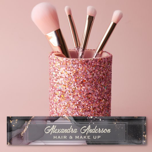 Pink Black Gold Glitzer Agate Marble Abstrakt Namensplakette