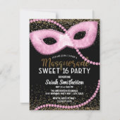 Pink Black Gold Glitzer Masquerade Sweet 16 Einladung (Vorderseite)