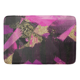 Pink Black Gold Glitzer Moderner Brush Glam Grunge Badematte