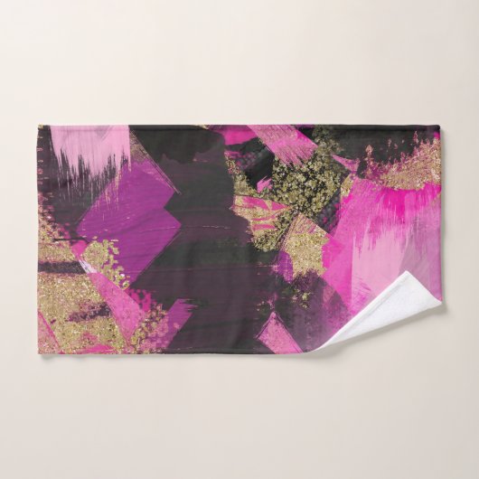 Pink Black Gold Glitzer Moderner Brush Glam Grunge Badhandtuch Set (Handtuch)