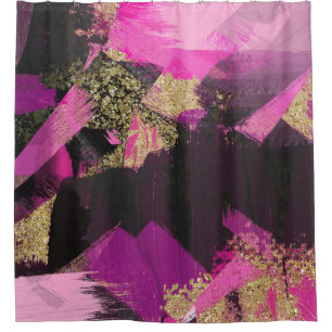 Pink Black Gold Glitzer Moderner Brush Glam Grunge Duschvorhang