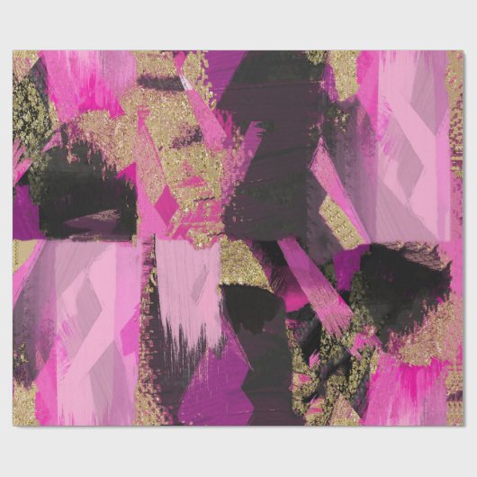 Pink Black Gold Glitzer Moderner Brush Glam Grunge Geschenkpapier (Flach)