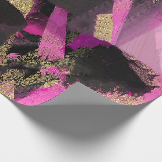 Pink Black Gold Glitzer Moderner Brush Glam Grunge Geschenkpapier (Ecke)