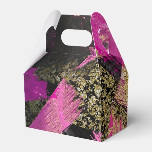 Pink Black Gold Glitzer Moderner Brush Glam Grunge Geschenkschachtel (Rückseite)