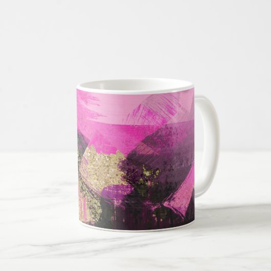 Pink Black Gold Glitzer Moderner Brush Glam Grunge Kaffeetasse (VorderseiteRechts)