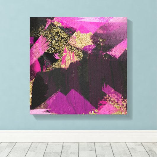 Pink Black Gold Glitzer Moderner Brush Glam Grunge Leinwanddruck (Insitu (Holzboden))