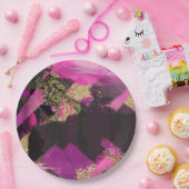 Pink Black Gold Glitzer Moderner Brush Glam Grunge Pappteller (Party)