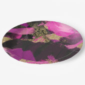 Pink Black Gold Glitzer Moderner Brush Glam Grunge Pappteller (Schrägansicht)