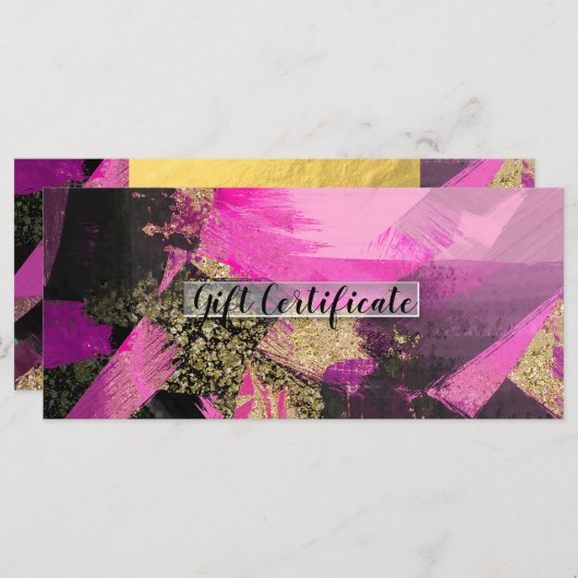 Pink Black Gold Glitzer Modernes Geschenkzertifika (Vorne/Hinten)
