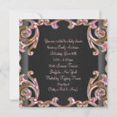 Pink Black Gold Lace Baby Girl Dusche Einladungen (Rückseite)