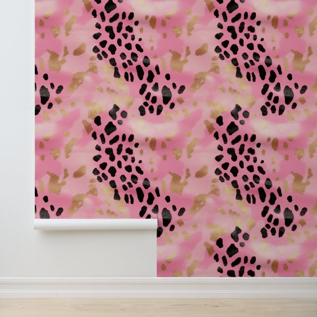 Pink Black Gold Leopard Glam Tapete (Anwendung)