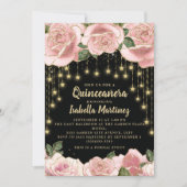 Pink Black Gold Light Star Quinceñera Einladung (Vorderseite)