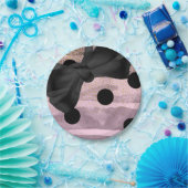 Pink Black & Gold Polka Dots Chic Bow Glam Party Pappteller (Party)