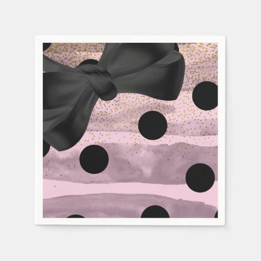 Pink Black & Gold Polka Dots Chic Bow Glam Party Serviette (Vorderseite)