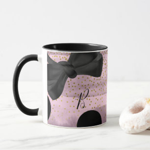 Pink & Black Gold Polka Dots Chic Bow Trendy Glam Tasse