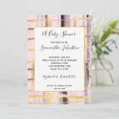 Pink Black Gold Streifen Babydusche Einladung (Stehend Vorderseite)