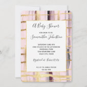 Pink Black Gold Streifen Babydusche Einladung (Vorderseite)