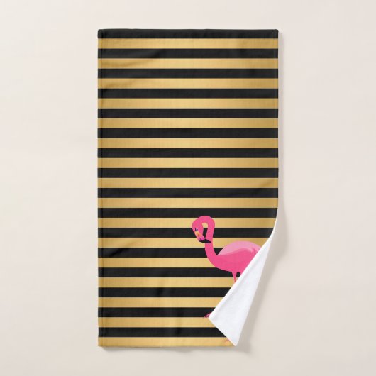 PINK BLACK GOLD STRIPE FLAMINGO BADEZIMMER TOWEL S BADHANDTUCH SET (Handtuch)