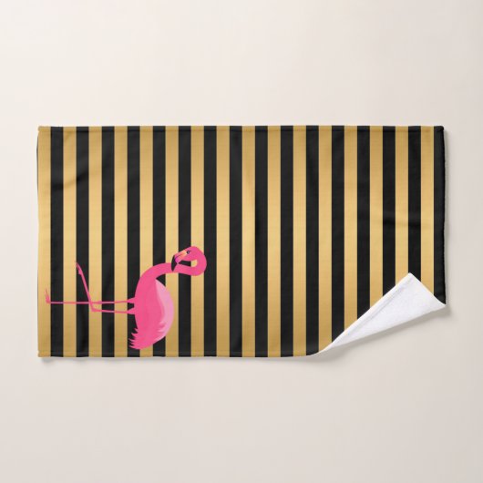PINK BLACK GOLD STRIPE FLAMINGO BADEZIMMER TOWEL S BADHANDTUCH SET (Handtuch)