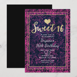 Pink & Black Gold Sweet 16 Moderne Party-Einladung Einladung
