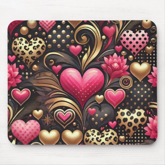 PINK BLACK GOLD VALENTINE LIEBE HERZEN MOUSEPAD (Vorne)
