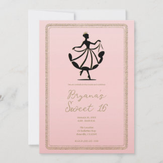 Pink Black Gold Waltzing Tanzprinzess Party Einladung