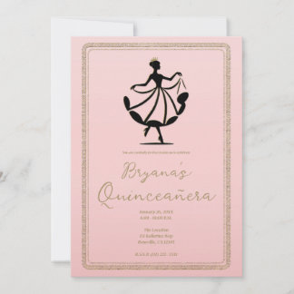 Pink Black Gold Waltzing Tanzprinzess Party Einladung