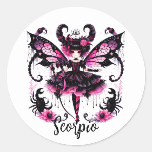 Pink Black Gothic Fairy Skorpion Astrologie Sternz Runder Aufkleber