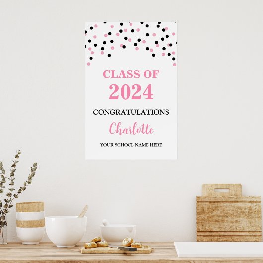 Pink Black Grad Party Custom 20x30 Poster (Küche)