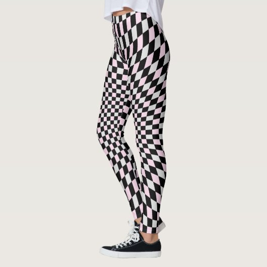 Pink Black Grey Trippy Checker Board Pattern Leggings (Links)