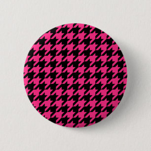 Pink Black Hahnentrittmuster Karo Button