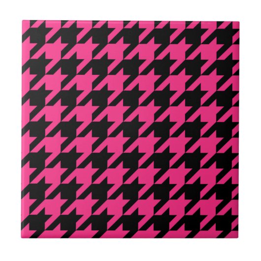 Pink Black Hahnentrittmuster Karo Fliese (Vorderseite)