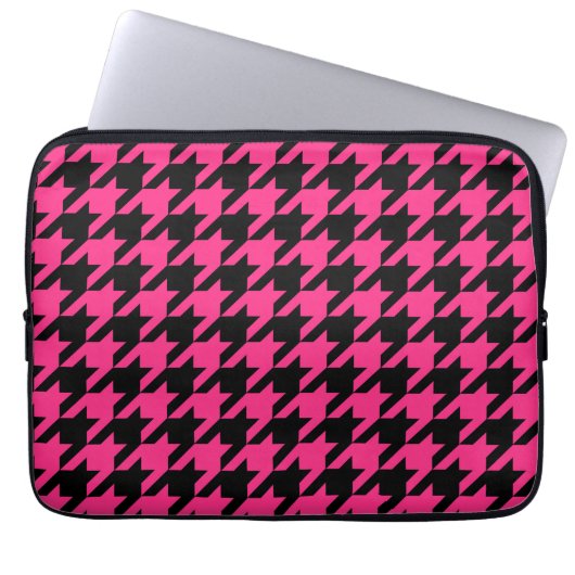 Pink Black Hahnentrittmuster Karo Laptopschutzhülle (Vorderseite)