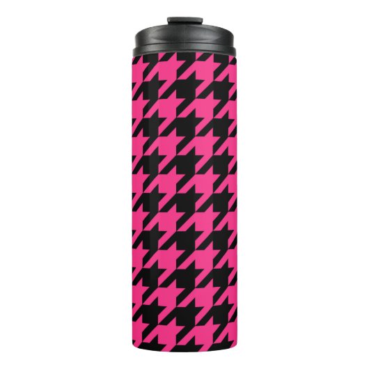 Pink Black Hahnentrittmuster Karo Thermosbecher (Vorderseite)