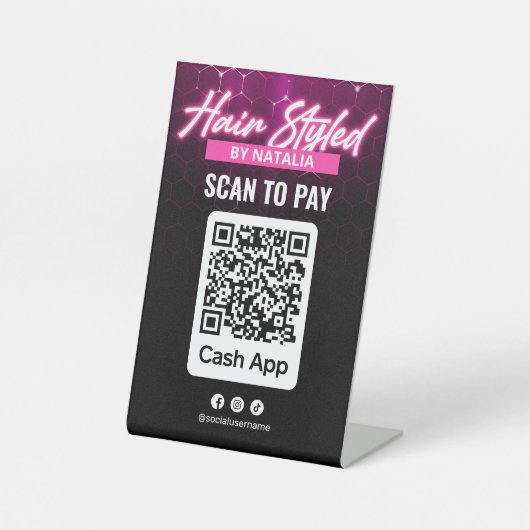 Pink Black Hair Salon Cash App QR Code Scan zu bez Sockelschild (Vorderseite)