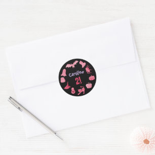 Pink Black Halloween Geburtstag Runder Aufkleber