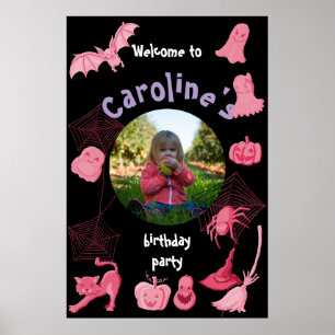 Pink Black Halloween Geburtstagsfeier Begrüßungspa Poster
