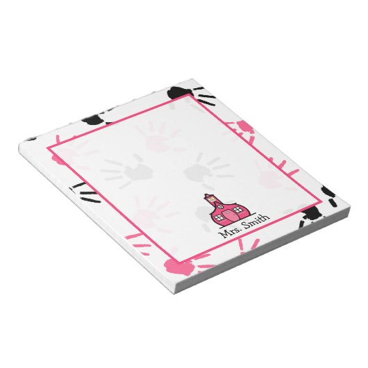 Pink & Black Handprints Teacher Editor Notizblock (angewinkelt)