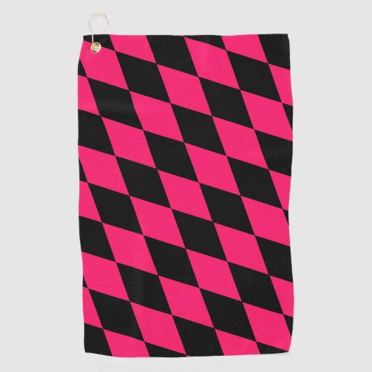 Pink Black Harlequin Diamonds Checkers Design Golfhandtuch (Vorderseite)
